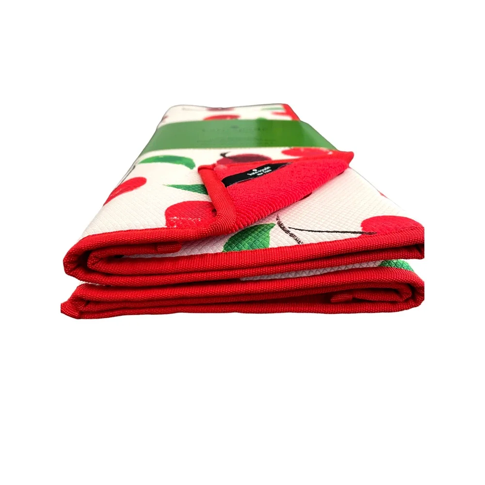 Kate Spade CHERRY Kitchen Dish Drying Mats 2pk Reversible Pink & Red 16x22 New